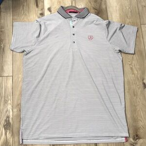 Greyson Striped Performance Golf Polo Preppy Wolf Stretch Black White Size XXL
